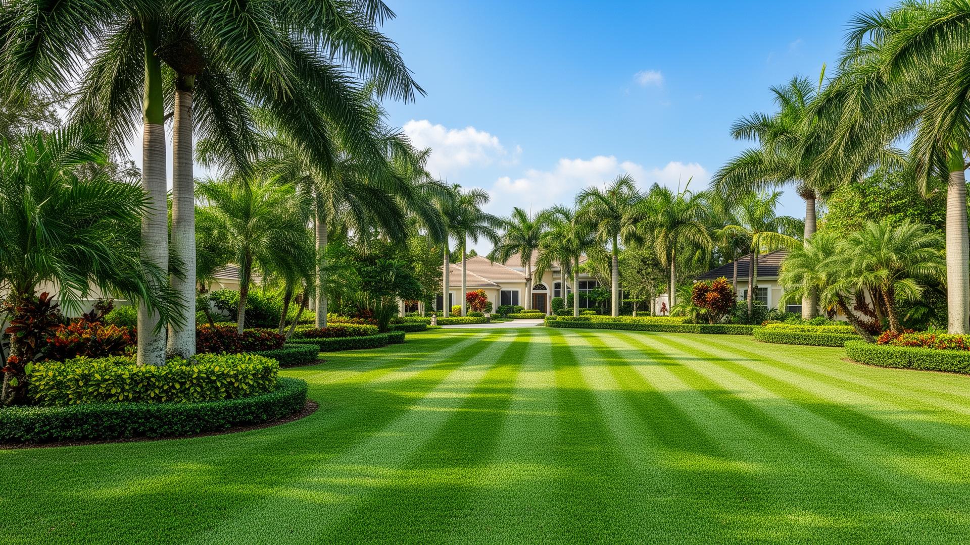 Manicured Florida lawn with palm trees